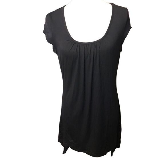 Meaneor black shark bite hem cap sleeve scoop neck soft tunic Size M - Picture 2 of 10